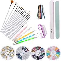 Czemo Kit de Accesorios Decoración Uñas Nail Art- 15pcs Pinceles para Uñas- 10pcs Rollos de Cintas Adhesivas Uñas- 5pcs…